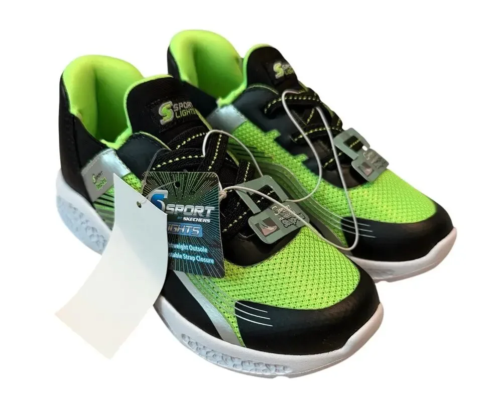 Skechers S Sport Kids Myles Light Up Sneakers Neon Green Black Size 12 NEW